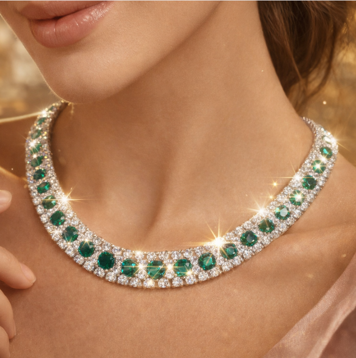 Esmeralda Royale™ — Gargantilla & Pendientes que Deslumbran